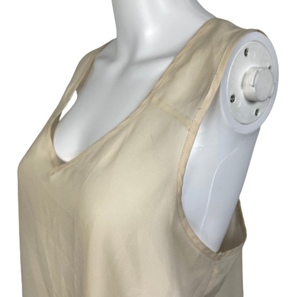 BCBG Tank Top Womens Sz M Ivory Sheer Chiffon V-Neck Gathered Back Sleeveless - Picture 2 of 10